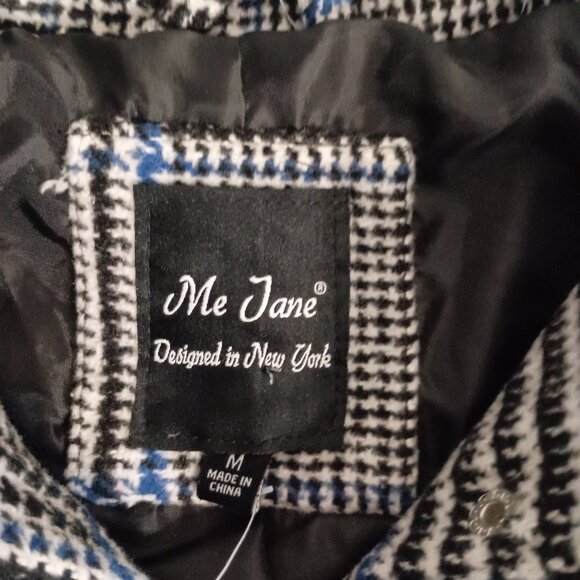Me Jane Black White Blue Plaid Cropped Jacket Pockets Size Medium NWT - Picture 8 of 16